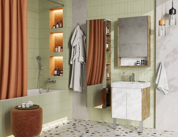 Тумба с раковиной Aquaton Сканди Doors 55 белый глянец, дуб рустикальный