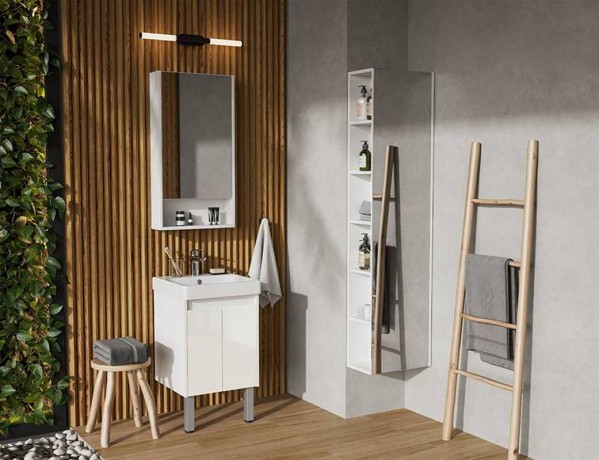 Тумба с раковиной Aquaton Сканди Doors 45 белый глянец, белый матовый